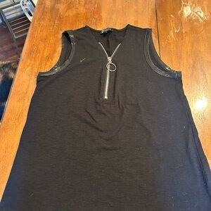 Black Sleeveless Muscle Tee with Silver Zipper